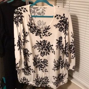 Black and white floral button down sweater